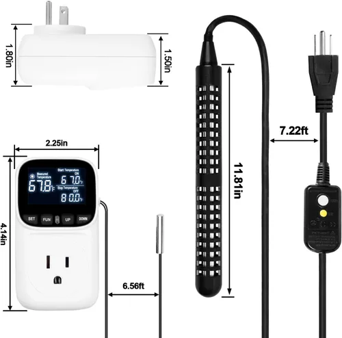 Miniatura 5 de Calentador de agua de inmersión portátil de 1500 W 120 V con termostato ajustable y enchufe GFCI, calentador de piscina sumergible para piscinas