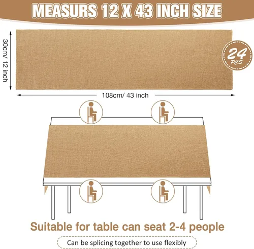 Miniatura 2 de Chumia 24 caminos de mesa de arpillera de 12 x 43 pulgadas, ropa de cama rústica de yute caqui para mesa auxiliar pequeña, cómoda, recepción