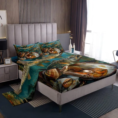 Miniatura 30 de Erosebridal Juego de sábanas de ballena náutica, tamaño individual, juego de ropa de cama vintage azul con ondas oceánicas para niños y niñas