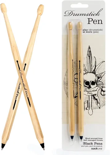 Suck UK Bolígrafo Baqueta - Regalos de Baterista para Hombres - Regalos Para Bateristas - Accesorios de Batería - Bolígrafo de Madera con Forma de