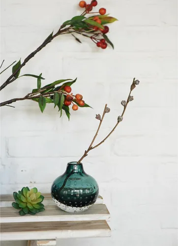 Miniatura 2 de CONVIVA Florero de cristal verde para flores, difusor de arte para ideas de junco, moderno, hecho a mano, pequeño, arreglo de decoración de otoño