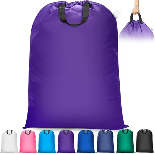 Miniatura 8 de Isink Bolsa de lavandería extra grande con asas, resistente, bolsa de lavandería de viaje para ropa sucia, 28 x 40 pulgadas (negro)