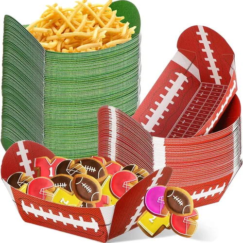 Yungyan 100 unidades de cuencos de papel de fútbol, bandejas de comida para nachos, suministros de fiesta, bandejas desechables para decoración de