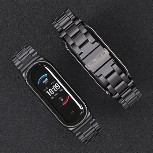 Miniatura 7 de Correa de repuesto de metal para Amazfit Band 5, correa de reloj compatible con Amazfit 5 Fitness Tracker (cuentas, negro)