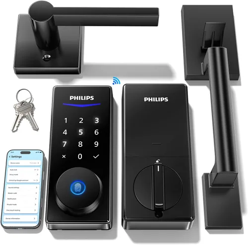 Miniatura 9 de Philips Cerradura inteligente Wi-Fi con asa, cerradura de puerta con teclado de entrada sin llave con asa, juego de cerrojos para puerta delantera