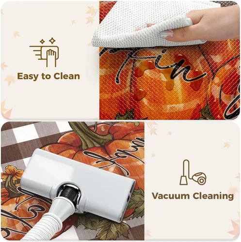 Miniatura 7 de KIMODE Tapetes Antifatiga para Piso de Cocina 17"x47"+17"x29", Juego de 2 Alfombras de Cocina a Cuadros Marrón y Blanco, Tapete de Cocina