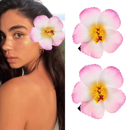Miniatura 9 de 4 pinzas hawaianas para el cabello de Plumeria Galsang con flores para fiesta en la playa (4 unidades, blanco)