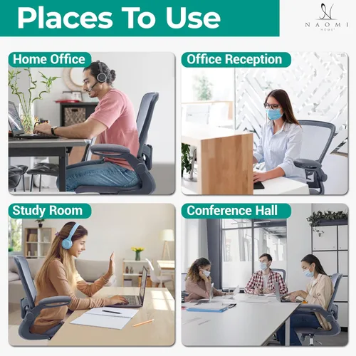 Miniatura 8 de Naomi Home Serena Silla ergonómica de malla de redacción, ajustable, malla transpirable, soporte lumbar, ergonómica y ajustable en altura ajustable