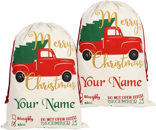 Miniatura 15 de Home and Plan Saco de Navidad personalizado con nombre (27 x 19.7 pulgadas), bolsas de regalo de Papá Noel grandes con cordón personalizado