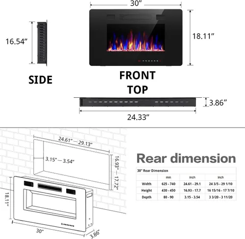 Miniatura 3 de R.W.FLAME - Chimenea empotrable ultrafina para pared (30 y 60 pulgadas)