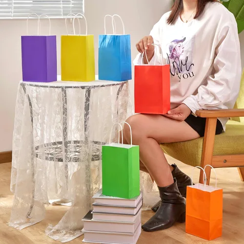 Miniatura 7 de SUNCOLOR Paquete de 24 bolsas de regalo amarillas con asas – Bolsas de 8" para regalos de fiesta, cumpleaños, Pascua y ocasiones especiales Amarillo