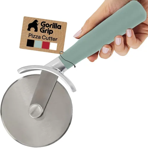 Rueda de corte de pizza grande sin BPA de GORILLA GRIP, 9 pulgadas, hoja afilada de acero inoxidable, mango resistente al deslizamiento con Menta