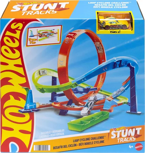 Miniatura 6 de Hot Wheels Juego de pistas de coche de juguete, desafío de ciclón de bucle de acción, 18 pulgadas de alto, 2 formas de jugar y fácil almacenamiento