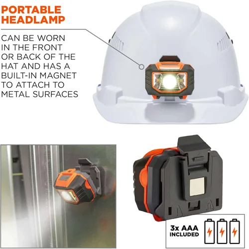 Miniatura 3 de Ergodyne - 60146 Casco Ventilado con Luz, Estilo Gorra, Suspensión de Trinquete, Clase C, Skullerz 8972LED Blanco