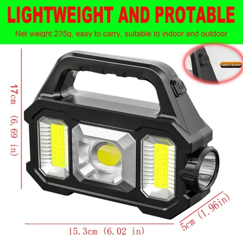 Miniatura 8 de SUYOOULIN Linterna LED solar recargable, proyector de mano súper brillante de 6000 lúmenes, linterna de lámpara LED multifuncional, 6 modos de luz