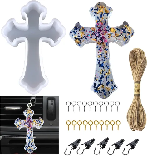 Moldes cruzados de silicona para velas cruzadas, moldes de freshie de automóvil para cuentas aromáticas para freshies, moldes de resina epoxi para