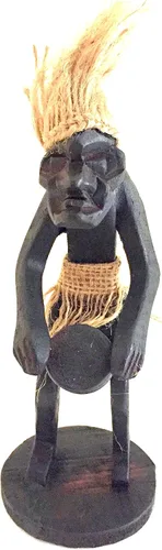 Miniatura 6 de OMA Estatua primitiva de Tiki Man tocando tambores Tiki Bar Estatua tribal Decoración del hogar, marca única, federal (TM)