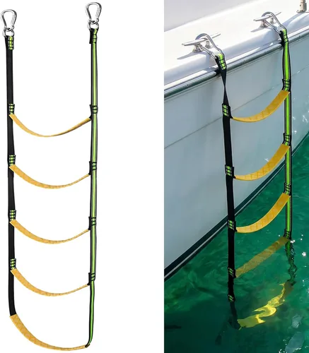 Saihisday Escalera de cuerda de barco de 5 escalones, escalera portátil de cuerda para barco y extensión de cuerda de pesca para barcos inflables,