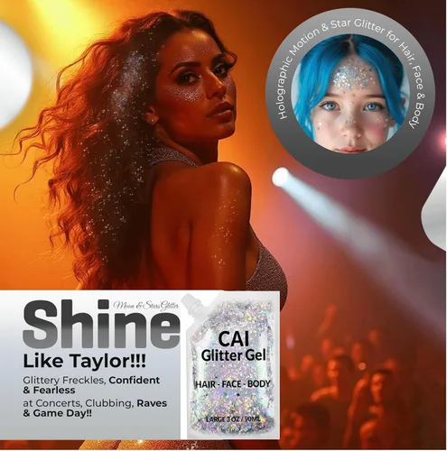 Miniatura 4 de Gel de purpurina para rostro, cuerpo y cabello, purpurina de Halloween para niños y mujeres, gel de grado cosmético de 3 onzas con luna y estrellas