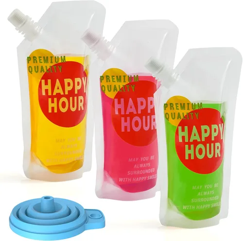 6 bolsas de bebidas para adultos, botellas de plástico, reutilizables, desechables, con embudo (8 onzas)