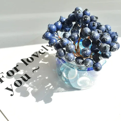 Miniatura 4 de Arándanos falsos Frutas artificiales de espuma de plástico, flores de seda falsas para Navidad, decoración del hogar, fiesta, boda, azul, 20