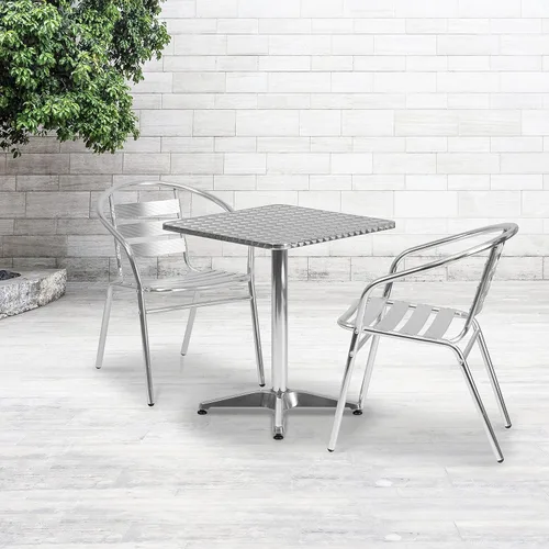 Miniatura 2 de Flash Furniture Juego de mesa cuadrada de aluminio para interiores y exteriores de 23.5 pulgadas con 2 sillas traseras de listones