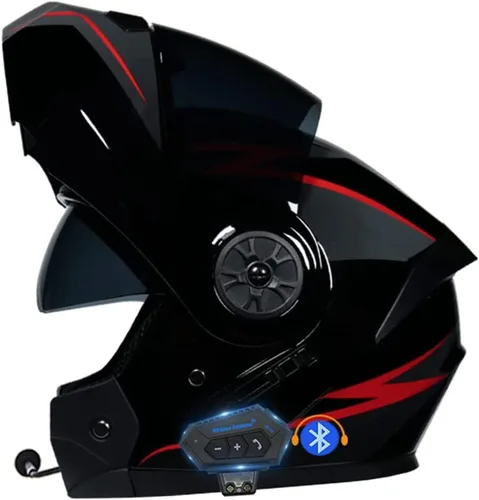 Miniatura 9 de Casco modular con Bluetooth abatible, de cara completa, doble visera solar, certificado por DOT, altavoz dual integrado con micrófono, cascos de 3