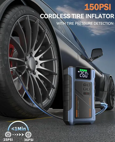 Miniatura 3 de Cargador de Batería de Coche Arrancador de Salto con Compresor de Aire, Caja de Puente de 4500A para Batería de Coche, Paquete de Arranque Portátil