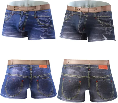 Miniatura 4 de Golirsteca Calzoncillos tipo bóxer de algodón con estampado de mezclilla 3D para hombre, ropa