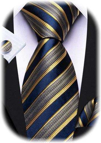 Miniatura 62 de Barry.Wang Juego de corbatas para hombre, corbata de seda a rayas, tejido a cuadros, gemelos formales, negocios, boda