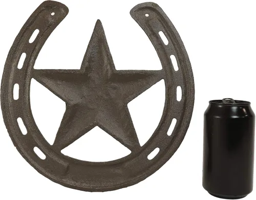 Miniatura 7 de Ebros Gift Herradura de metal de hierro fundido rústico de 10 anchos con decoración de pared de estrella occidental, placa de arte recortada