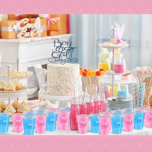 Miniatura 6 de Norme 30 vasos de plástico para revelación de género, color azul y rosa, suministros de revelación de género, equipo y niña, desechables para 16 oz