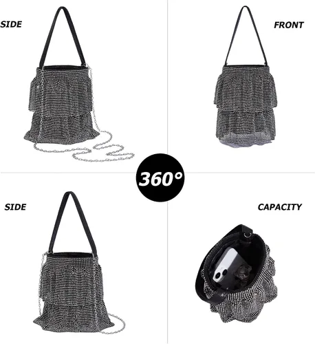 Miniatura 4 de Bolso de mano con cadena de diamantes de imitación brillantes para mujer, elegante bolso de mano de noche con cristales brillantes para fiesta