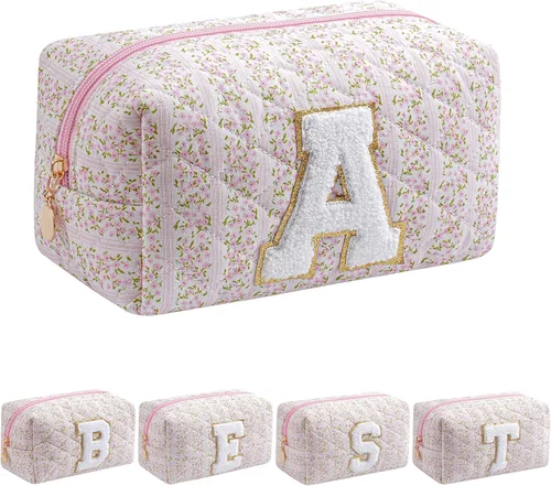 Miniatura 34 de Bolsa de maquillaje alfabética JOVAKIT, bolsa de cosméticos para mujeres, regalos de Navidad para niñas de 6 a 18 años, neceser de viaje con flores