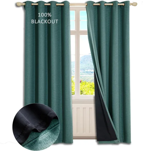 Miniatura 9 de Cortinas 100% opacas para guardería, paneles de ojales con aislamiento térmico y reducción de ruido con textura de espiga, forro negro de doble