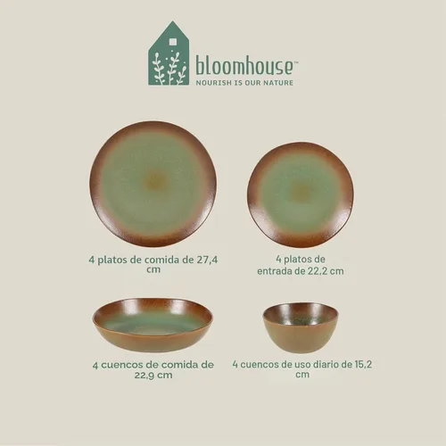 Miniatura 3 de Bloomhouse - Dos veces ganador de los Favoritos de Oprah - Juego de vajilla de cerámica de doble cuenco Palermo Sun con esmalte reactivo, platos