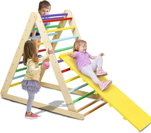Costzon Juguetes de escalada plegables para niños pequeños, 3 en 1 Montessori escalador triangular de madera para deslizarse y escalar, escaladores