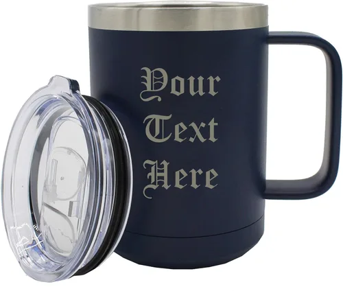 Miniatura 18 de My Personal Memories Taza de café personalizada con aislamiento de 15 onzas con asa y tapa, monograma y grabado con tu texto (negro)