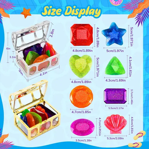 Miniatura 2 de MARFOREVER 18 piezas de juguetes grandes de piscina de gemas de buceo – 16 gemas de buceo coloridas sumergidas bajo el agua, juguetes de piscina