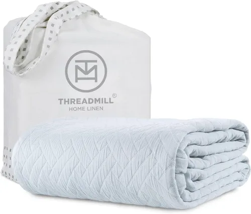 Miniatura 13 de Threadmill Mantas de algodón de lujo para cama tamaño King Acogedora manta 100% algodón tamaño King para todas las estaciones Colcha Aster suave