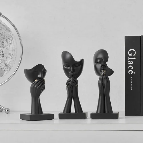 Miniatura 7 de 3 piezas de estatuas de oración de decoración negra, figuras modernas de oración de paz, detalles de decoración de estantes, escultura de arte