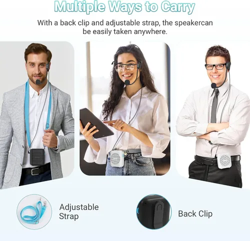 Miniatura 6 de (Negro) Amplificador de voz recargable portátil para profesores, entrenadores, guías turísticos, presentaciones y reuniones con un gran número