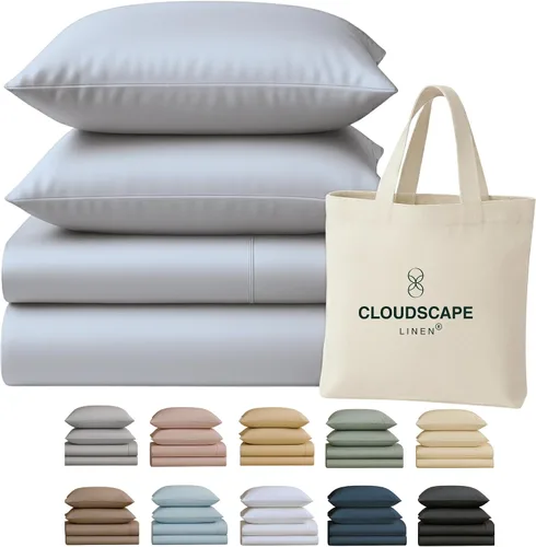 Miniatura 24 de Cloud Scape Linen - Juego de sábanas de 100% algodón egipcio, tamaño individual, juego de ropa de cama de lujo de 3 piezas, 400 hilos, calidad