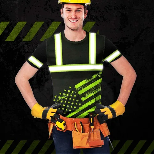 Miniatura 6 de Camisa de alta visibilidad con bandera de Estados Unidos de color para hombres y mujeres, con nombre personalizado, camisa de seguridad reflectante