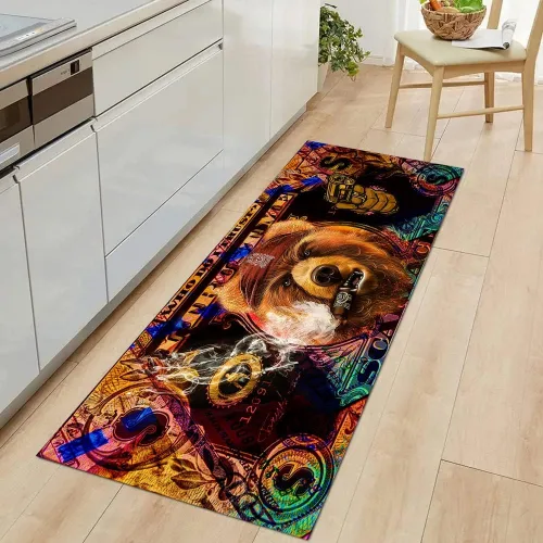 Miniatura 14 de JUST BREATHE Divertida alfombra con dinero de pato rojo de dibujos animados, billete de un dólar, alfombra de corredor negra dorada para hombres