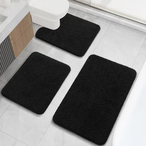 Miniatura 12 de LOCHAS Juego de alfombras de baño de 3 piezas, juego de alfombras de baño largas de microfibra antideslizantes, lavables, juego de alfombras de Gris