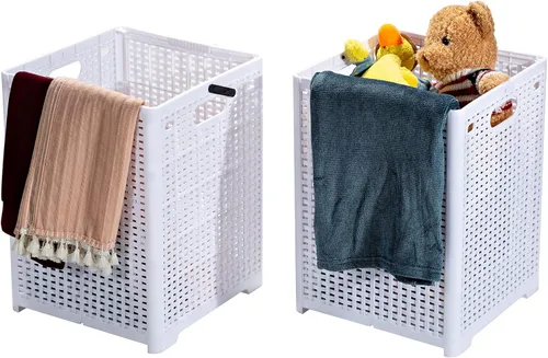 Miniatura 6 de Eslite Cestas de plástico plegables para la ropa sucia de 42 litros, cesta plegable para la ropa, paquete de 2 unidades (blanco)