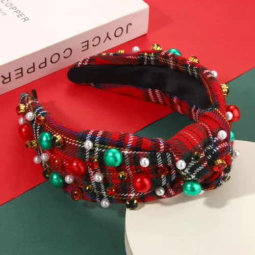 Miniatura 6 de mokkia Diadema de Navidad para mujer, diadema de Navidad, con lazo, reno, copo de nieve, rojo y verde, con diamantes de imitación, diadema anudada
