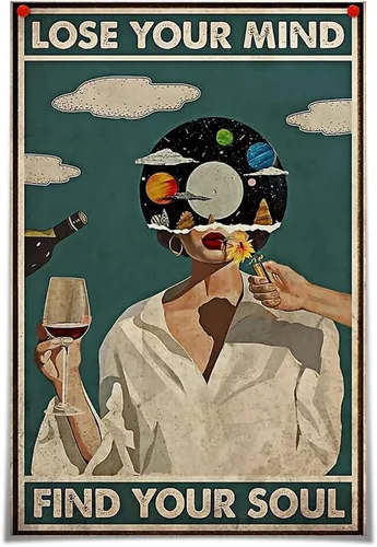 Póster vintage con texto en inglés «Lose Your Mind Find Your Soul» («Lose Your Mind Find Your Soul») con cita inspiradora sobre salud mental, arte