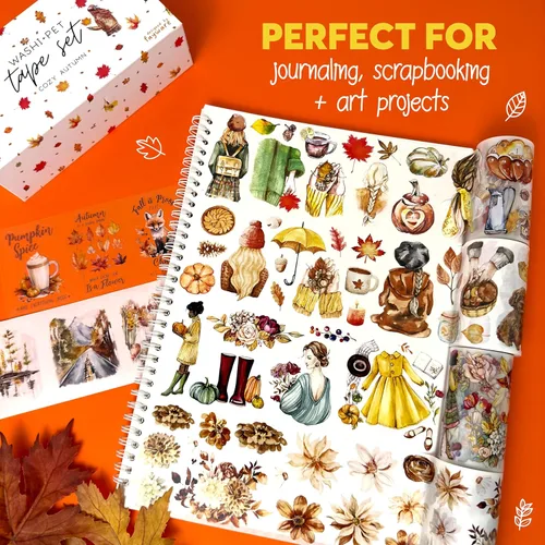 Miniatura 2 de Fayware - Cintas washi precortadas de otoño y cintas PET para hacer diarios, álbumes de recortes y manualidades. Ahora precortadas - Úsalas como